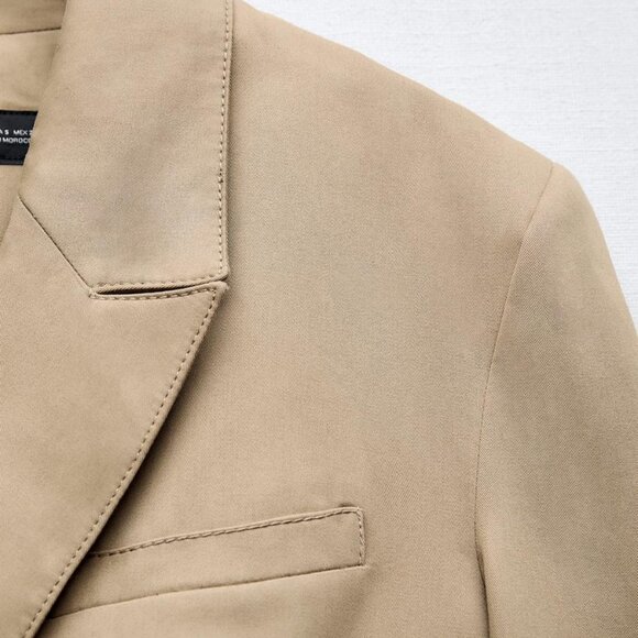 ZARA Topstitched Oversized Blazer In Taupe Brown NWT SZ M - Picture 8 of 10